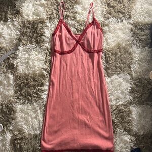 Elegant Pink Lace Trim Slip Dress